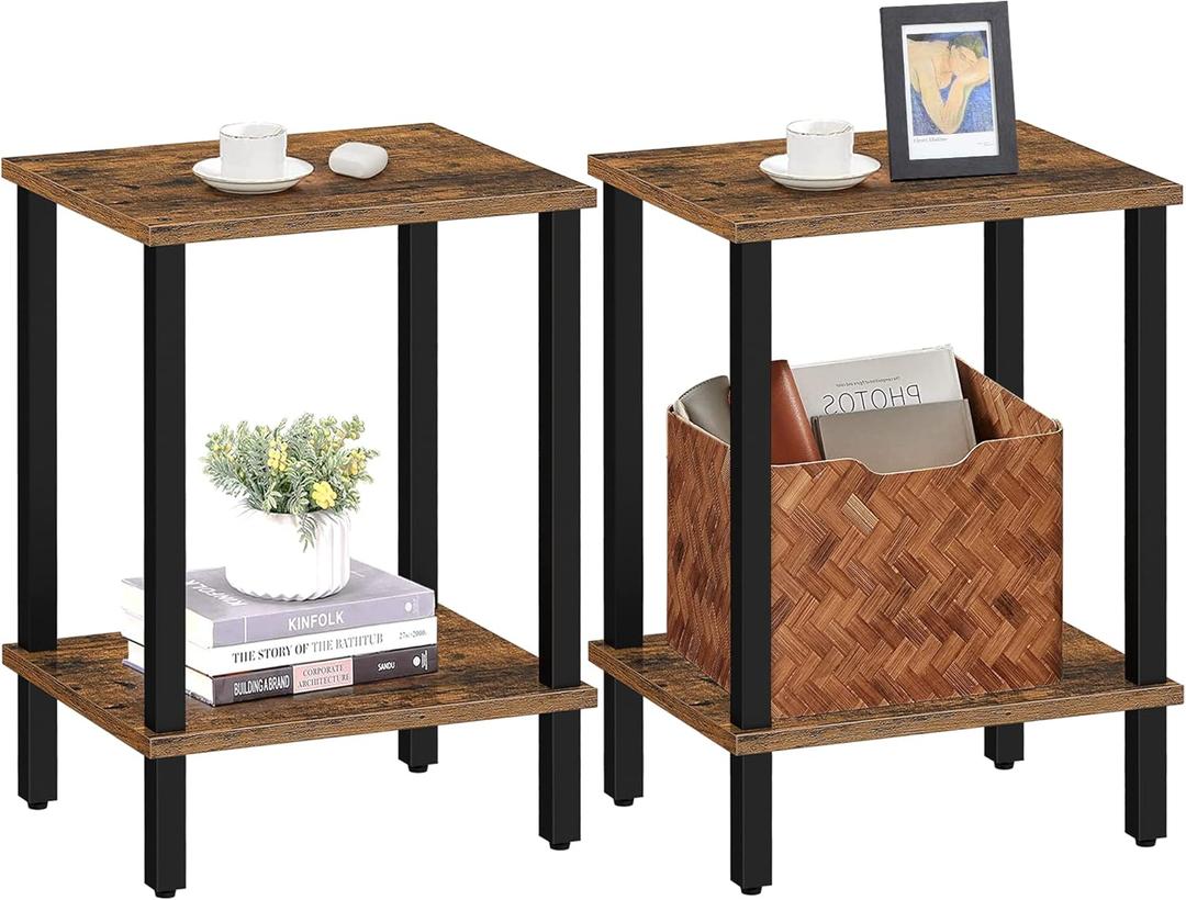 TUTOTAK End Table, Set of 2, Side Table, Nightstand, 2-Tier Storage Shelf, Sofa Table for Small Space, Living Room, Bed Room TB01BB035 (Brown and Black)