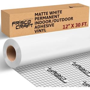 Frisco Craft Matte White Permanent Vinyl Roll - Permanent Outdoor Vinyl, Water & Weather-Resistant with Siliconized Backing - Adhesive White (12" x 30ft)