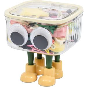 Cute Desk Organizer, Clear Plastic Storage Bins, Hair Accessories Organizer for Headband Bows Clips, Creative Coffee Pod Holder Desktop Trash Can,Ideal for Bathroom, Vanity, Desk (ivory)