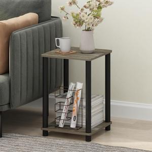 Furinno Modern Toolless 2-Tier Side Table, Open Shelf, Grey Oak
Square, Rounded Corner, End Table, Night Stand, Bedside Table, for Living Room, Bedroom