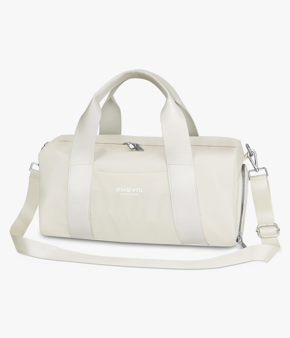 Gym Bag for Women and Men with Shoe Compartment & Wet Pocket - Duffle Bag for Travel Sports Fitness Workout Athletic, 19"-Medium, Beige