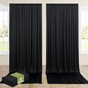 10ftx14ft Black Backdrop Curtain for Wedding Parties, Wrinkle Free Polyester 2 Panels 14 ft Long Photo Backdrop Drapes Back Drop Cloth for Birthday Photography Background Party Backdrop