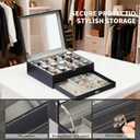 AUTOARK 2-Layer Watch Box Organizer,Holds 15 Watches + Jewelry,Black,A-137