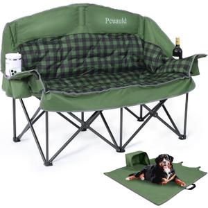Padded Double Camping Chair Loveseat Oversized Camping Couch, Green