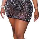 Mojessy Birthday Dresses for Women Sexy See Through Feather Rhinestone Bodycon Mini Dress Party Clubwear (XX-Large, Black)
