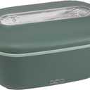 Electric Lunch Box, Automatic Heating with 1.5L 304 Stainless Steel Container Fork and Spoon for Home and car 12 V/24 V Portable Food Warming Lunch Box for Work//car/Truck(Dark Green)