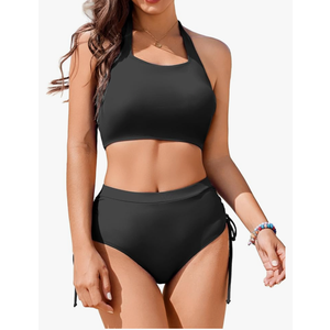 Womens High Waisted Bikini Sets Cheeky Push Up Two Piece Swimsuits Drawstring Halter Tummy Control Bathing Suit Size Medium