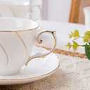 Agyiuns Tea Cups Set Of 6, Tea Cup And Saucer Set,6oz for Tea,Coffee, Latte, Cafe Mocha, Porcelain Tea Party Set (White with gold thread set of 6)