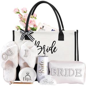 Bridal Shower Gifts7-Piece Bride Gift Set with Tumbler, Tote, Slippers, Makeup Bag & More-Gift for Bride to be Bachelorette Gifts for Her