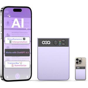 AI Smart Recorder with Simultaneous Interpretation & Real-timeTranscription,64GB AI Speech Processor Powered by ChatGPT with App Control for Business/Education/Interviews,Purple