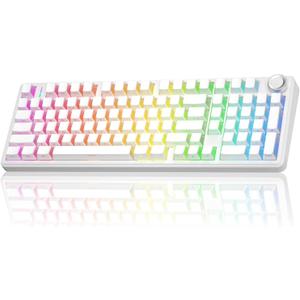 AULA F99 Pro Wireless Mechanical Keyboard-Silent Version,BT5.0/2.4GHz/USB-C Hot Swappable Custom Keyboard,Gasket Structure,Pre-lubed Linear Switches RGB Backlit Computer Gaming Keyboards,White