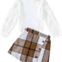 Girls Plaid Outfits Toddler Lace Sleeve Tops Plaid Mini Skirt Shorts Casual Winter Fall Dresses (2-3T, White)