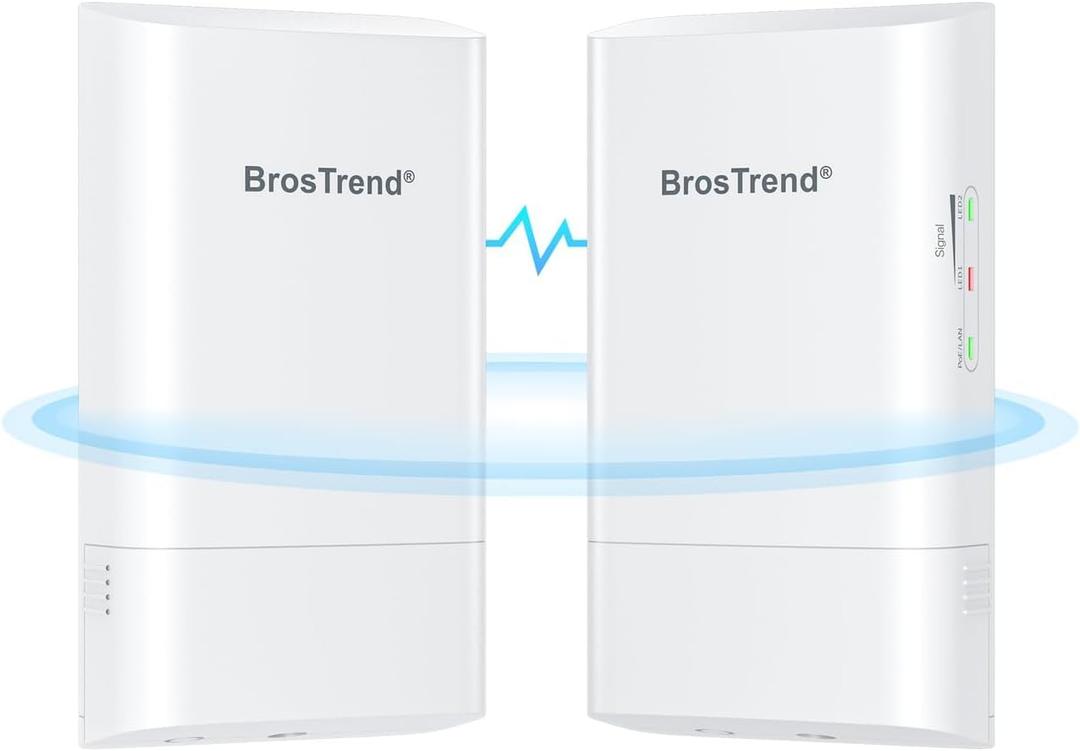 BrosTrend 5GHz 867Mbps WiFi Bridge Point to Point Outdoor, 1KM Wireless Internet Network Bridge, Plug & Play, Long Range PtP PtMP, Passive PoE Injector, work with Starlink, Extend Network to Buildings