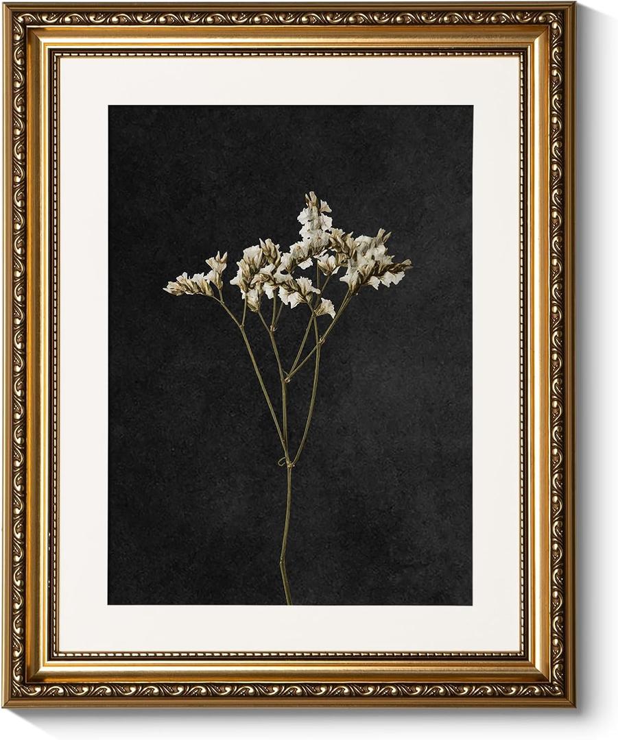 ARPEOTCY Vintage Gold Framed Wall Art, Retro Dark Dried Wildflower Paintings, Canvas Prints Artwork with Antique Frame, Victorian Wall Picture Decor for Room Gallery Living Room, 13x16 inch