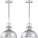 2 Pack Single Kitchen Island 12" Metal Pendant Light Industrial Hanging Ceiling Light Fixture,Brushed Nickel Over Sink Bar,Dining Room,Corridor,Entryway,Hallway
