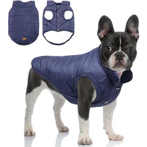 Warm Dog Coat, Windproof Dog Jacket Fleece Pet Winter Coats Solid Color Dogs Clothes Cold Weather Pet Jacket Vest Soft Puppy Apparel for Small Medium Dogs Cat (S, Navy) (Small(Chest: 15.7'', Back: 11.0''))