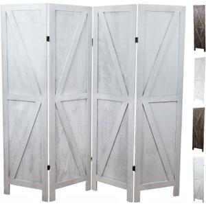 Premium Home 4-Panel Room Divider  Rustic White Barn Door, K Pattern Folding Privacy Screen, Partition Wall