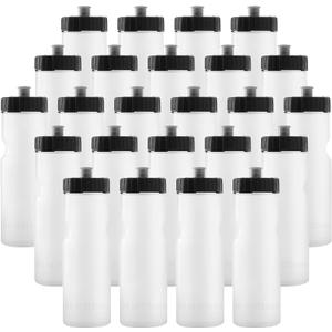 50 Strong Bulk Water Bottles | 24 Pack Sports Bottle | 22 oz. BPA-Free Easy Open with Pull Top Cap | Made in USA | Reusable Plastic Water Bottles for Adults & Kids | Top Rack Dishwasher Safe (Clear)