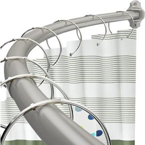 Chrsouly Curved Shower Curtain Rod, Adjustable 40-72 Inches Shower Rod, Rustproof Expandable Heavy Duty Round Shower Curtain Rod for Bathroom, Bathtub, Need to Drill, Nickel