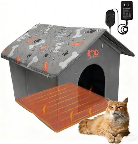 GeerDuo Heated Cat House, 3 Adjustable Temperature Indoor Dog House, Pressure Activated, Chew-Resistant Cord, Warm Shelter for Cats & Small Dogs(Pearl Cotton)
