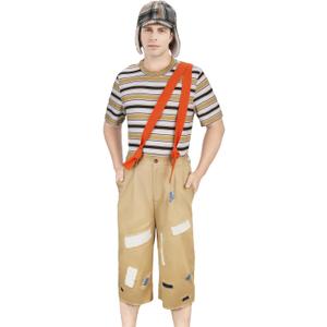 Adults Kids Costume Striped T-shirt Hat Straps Pants Outfit Halloween Cosplay Uniform Set (Medium)