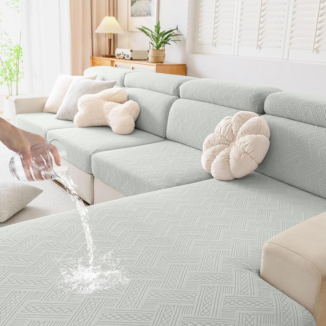 hyha Waterproof Couch Cushion Covers, Waterproof Sectional Couch Covers for Cushion Sofa for Pets, Stretch Sofa Slipcover Washable with Elastic Bottom(Back Cover L, Light Grey)