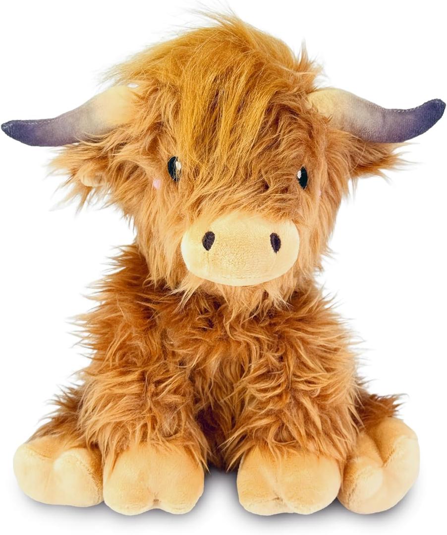 Happy Fuel Highland Cow Microwavable Stuffed Animal 1.5 lb Unscented Heating Pad Plush, Soft Cozy Cute Cow for Relaxation and Comfort, Toy Gift for Women, Girls, Adults & Kids
