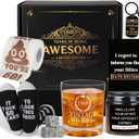 60th Birthday Gifts for Men, 6 Pcs Cool Birthday Gifts Ideas with Whiskey Glass with Frozen Stone, Funny Socks, Toilet Paper, Scented Candle, Keychain, Greeting Card for Him, Husband, Dad, Grandpa2026 (EXP 12/31/26)