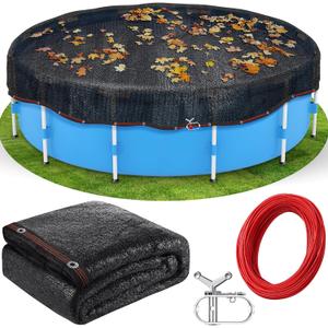 24.6 Ft Round Leaf Cover for Above Ground Pool, Durable Black Safety Screen Mesh Tarp Cover with Winch & Cable with Winch & Cable for Leaves and Debris for 21 Ft Round Pools