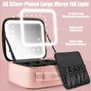 Extrei Gent Makeup Travel Train Case with Mirror LED Light 3 Adjustable Brightness Large Cosmetic Bag Portable Storage Adjustable Partition Waterproof Makeup Brushes Make up Jewelry Gift for Women