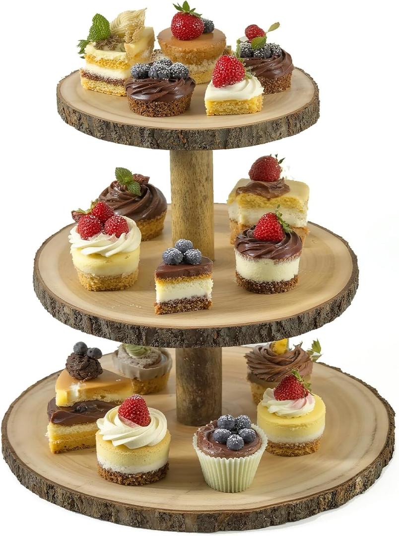 Cupcake Stand Wood Dessert Stands 3 Tier Cupcake Tower Large Cupcake Display Stand Rustic Cupcake Tier Stand for Woodland Baby Shower Decorations,Wedding,Birthday,Party,Farmhouse Decor