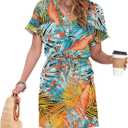 AUSELILY Womens Summer Dress 2026 Casual Short Sleeve Sundress V Neck Tie Button Beach Swing Dresses with Pockets (XXL)