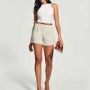 IUGA Womens Dress Shorts for Women High Waisted Trouser Summer Business Womens Dressy Casual Pleated Wide Leg Shorts (White, M)