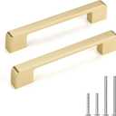 10 Pack 5 Inch Brushed Gold Cabinet Pulls Solid Zinc Alloy Gold Cabinet Handles - Brushed Brass Dresser Drawer Pulls for Kitchen Cabinet Hardware Zinc Alloy Handles (5 Inch (128 mm) Hole Centers)