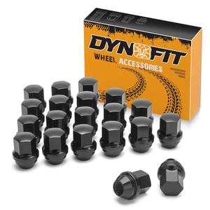 Dynofit M141.5 OEM Lug Nuts Compatible with Ram 1500 Jeep Ford Mustang Buick Camaro Cadillac Chrysler, 20PCS Black Lug Nuts Hex 7/8'' Height 1.5'' Conical Cone Bulge Seat, for Factory Wheels