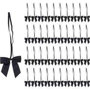 Meseey 50 Pcs 5 Inch Stretch Elastic Loops with Pre-Tied Black Ribbon Bows for Gift Wrapping,Baby Showers, Weddings, Christmas Boxes (5", Black)