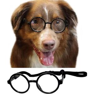 G003 Dog Pet Round Costume Prop Clear Lens Glasses Sunglasses Medium Breeds 18-40lbs (Black-Clear)