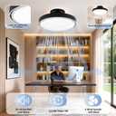 Bladeless Ceiling Fans with Lights and Remote, Flush Mount Modern Ceiling Fan with Light, 6 Speeds, Stepless dimming & 3000-6000K CCT LED Lights for Bedroom, Living Room (Black), Medium