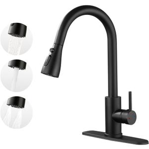 Kitchen Faucet with Pull Down SprayerStainless Steel Single Handle Kitchen Faucet1/3 Hole, Deck Plate IncludedSuitable for farmhouses, Campers, Laundry Rooms, RVs, and Bars(Black)