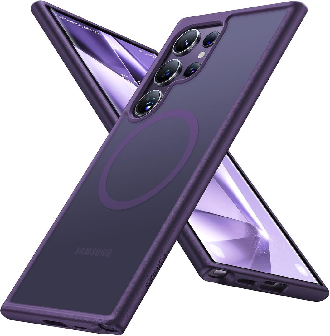TORRAS Magnetic Shockproof for Samsung Galaxy S24 Ultra Case, Fit for MagSafe, Military Grade Drop Tested, Protective Translucent Matte Slim Case for Samsung S24 Ultra, Deep Purple
