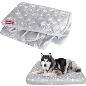 Waterproof Dog Bed Covers Replacement Washable Pet Hair Easy to Remove, Noiseless Quilted Puppy Pet Bed Cover Lovely Grey Star Print 44x54 Inches, for Dog/Cat, Cover Only