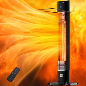 1500W Outdoor Heater,Patio Heater with Remote, 3 Heat Levels, 24H Timer, Carbon Fiber Heating Tube, Tip-Over & Overheat Protection, Electric Space Heaters for Indoor,Outdoor,Garage,Backyard