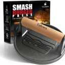 Smash Burger Press | Cast Iron Hamburger Smasher Tool | Flat-Edge Meat Press for Hamburgers, Bacon, Outdoor Kitchen | Griddle & Grilling Accessories | Pre-Seasoned | 6.1