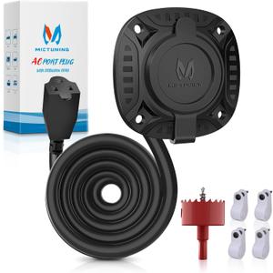 MICTUNING 15A 72 Inch AC Port Plug with Heavy Duty Integrated Extension Cord with Water Resistant Cap and Hole Saw - Black