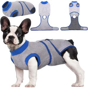 Kuoser Recovery Suit for Dogs Cats After Surgery, Professional Pet Recovery Shirt Dog Abdominal Wounds Bandages, Substitute E-Collar & Cone,Prevent Licking Dog Onesies Pet Surgery Recovery Suit (Medium (Back:13.4-16.1'', Weight:14-25 LB), GreyBlue)