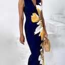 HVT Women's 2025 Summer Halter Neck Floral Print Maxi Dress Wedding Guest Party Sleeveless Bodycon Long Dresses (XL)