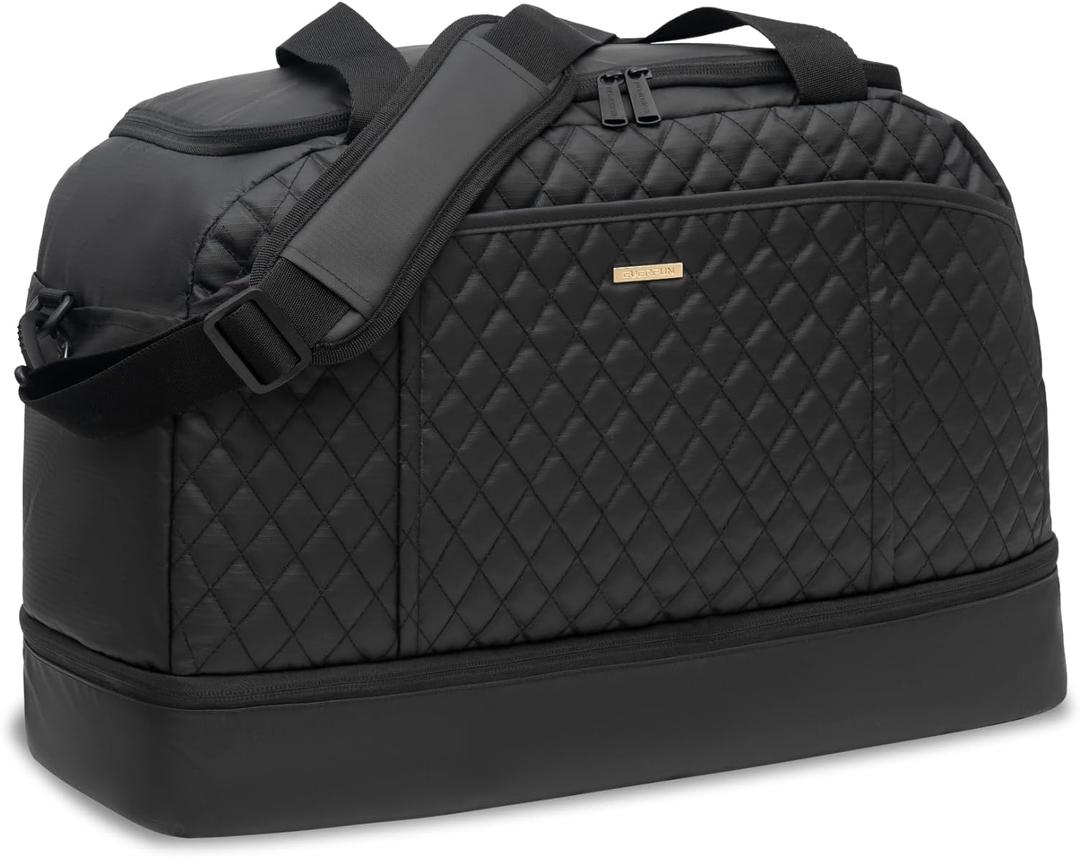 EVERFUN Gym Bag for Men and Women, Duffle Tote with Shoe Compartment and Wet Pocket for Travel, Sports, Boxing, Workout and Weekend (Medium, Black)