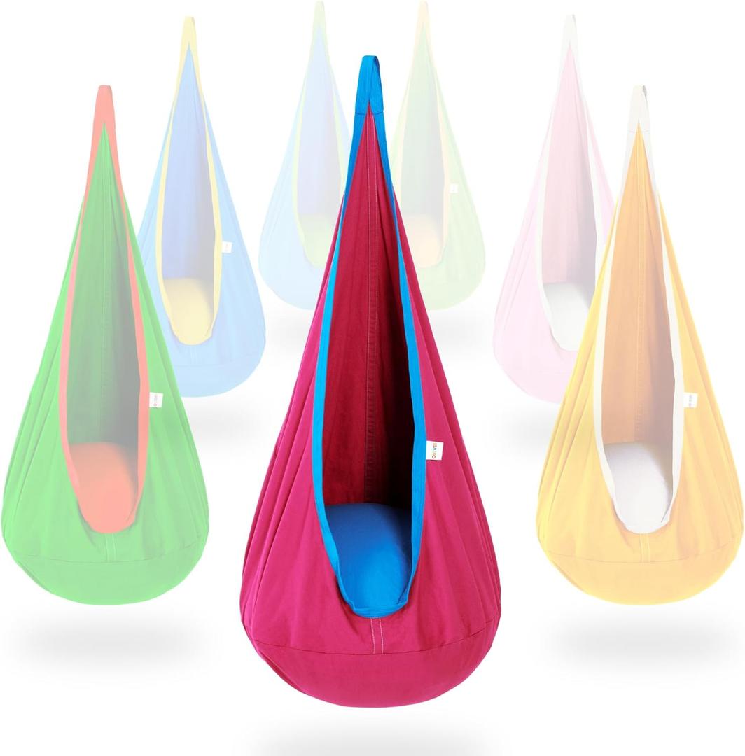 OUTREE Kids Pod Swing Seat, Cotton Child Hammock Swing Chair, Sensory Swing for Indoor and Outdoor Use, Pink and Blue