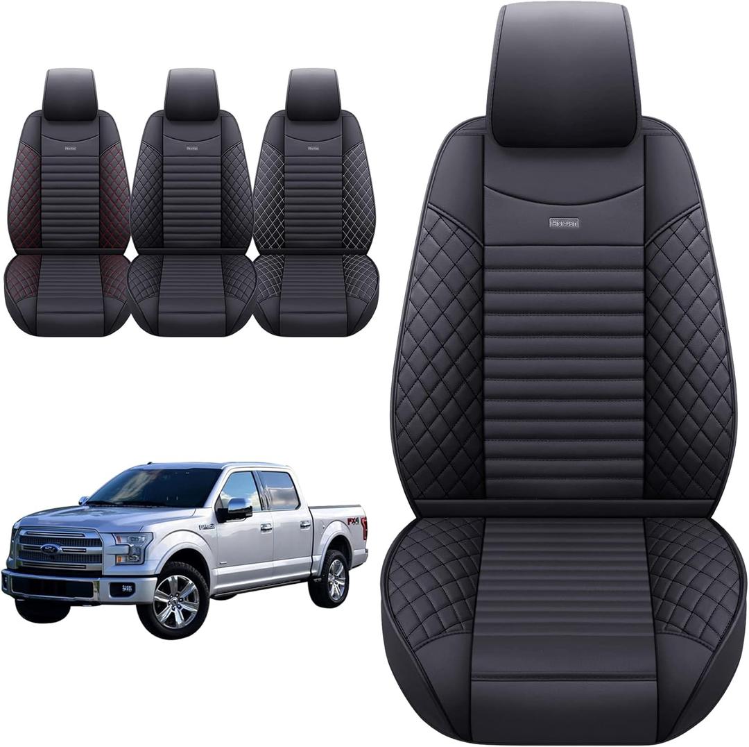 Aierxuan 2 Front Seat Covers for 2009-2025 Ford F150 Truck Seat Covers Waterproof Leather Seat Protectors Custom Fit for 2017-2025 F250 F350 F450(2 PCS Front, Black)
