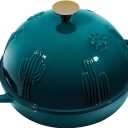 Flavehc Bread Oven Cast Iron Bread Dutch Oven with Cloche Lid for Bread Baking Darkcyan Enameled Cast Iron Bread Oven with Dome Lid for Sourdough, 9.8 Inches
